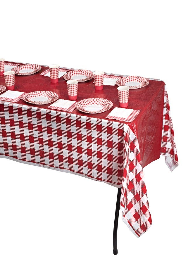 Hammont Picnic Plates - 7" Round Gingham Plate BBQ Party Supplies - Birthday | Backyard | Picnic Decorations - Red & White Checkered Disposable Paper (50 Pack) - Image 5