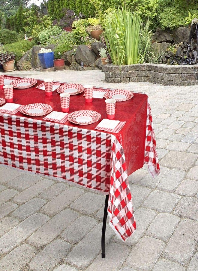 Hammont Picnic Plates - 7" Round Gingham Plate BBQ Party Supplies - Birthday | Backyard | Picnic Decorations - Red & White Checkered Disposable Paper (50 Pack) - Image 4