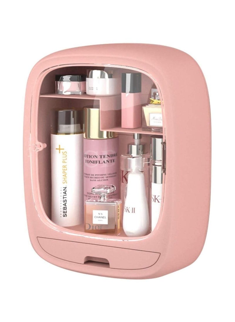 Generic - Wall-Mounted Rectangular Pink Cosmetic Storage Box Cute Makeup Organizer with Clear Magnetic Lid Cover - Image 1
