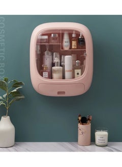 Wall-Mounted Rectangular Pink Cosmetic Storage Box Cute Makeup Organizer with Clear Magnetic Lid Cover