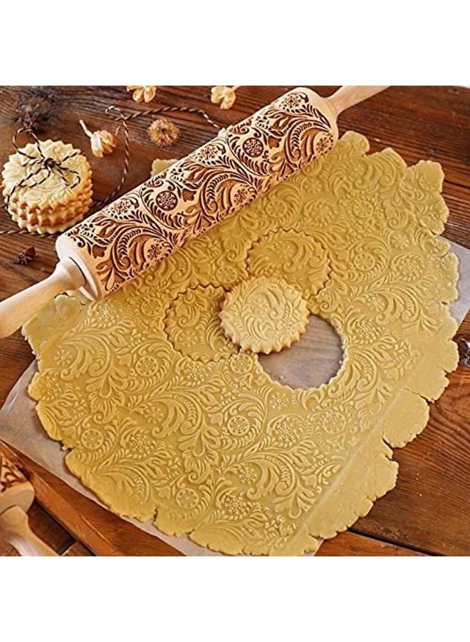 RDGDFONG Rolling Pin for Baking, Laser Engraved Wood Beech Dough Roller with Handles, Embossing Rolling Pin for Baking Fondant, Pizza, Pie, Pastry, Pasta, Dough, Cookies, Christmas, Father and Mother's Gift - Image 1