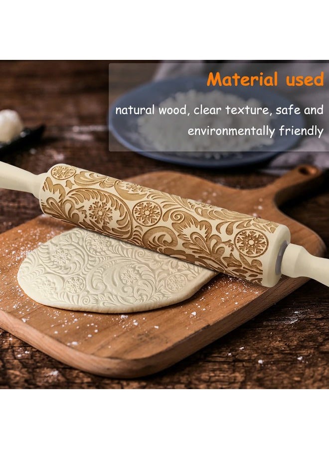RDGDFONG Rolling Pin for Baking, Laser Engraved Wood Beech Dough Roller with Handles, Embossing Rolling Pin for Baking Fondant, Pizza, Pie, Pastry, Pasta, Dough, Cookies, Christmas, Father and Mother's Gift - Image 3