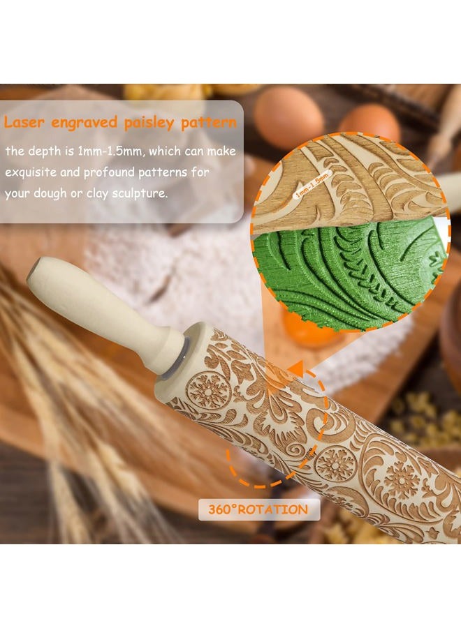 RDGDFONG Rolling Pin for Baking, Laser Engraved Wood Beech Dough Roller with Handles, Embossing Rolling Pin for Baking Fondant, Pizza, Pie, Pastry, Pasta, Dough, Cookies, Christmas, Father and Mother's Gift - Image 4