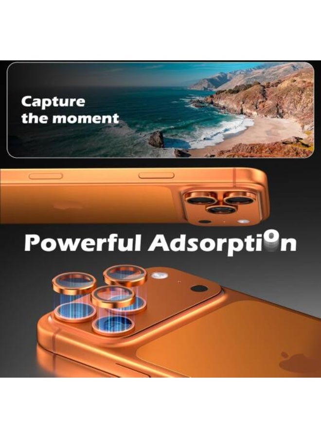 aeen 6PCS Camera Lens Protector for iPhone 17 Pro & 17 Pro Max – Orange HD Tempered Glass Camera Lens Cover with Metal Ring, Scratch-Resistant Protection - Image 5