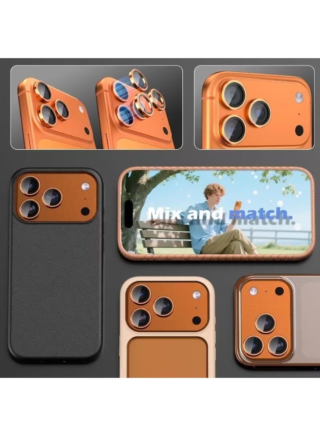 aeen 6PCS Camera Lens Protector for iPhone 17 Pro & 17 Pro Max – Orange HD Tempered Glass Camera Lens Cover with Metal Ring, Scratch-Resistant Protection - Image 2