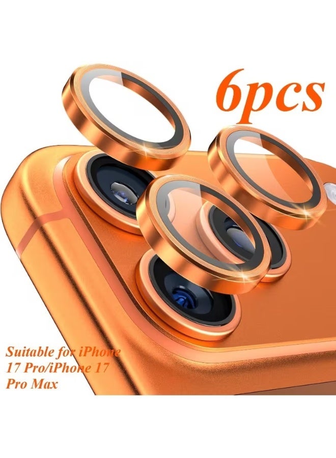 aeen 6PCS Camera Lens Protector for iPhone 17 Pro & 17 Pro Max – Orange HD Tempered Glass Camera Lens Cover with Metal Ring, Scratch-Resistant Protection - Image 1
