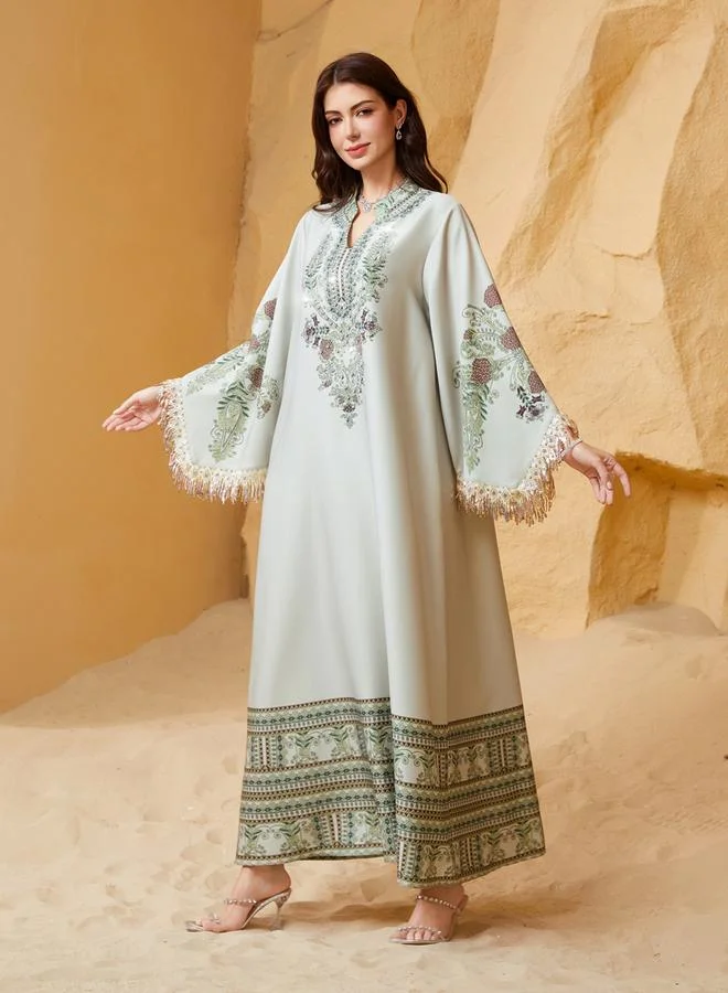 Take Two Take Two Embroidered Beaded Sleeve Tassel Jalabiya
