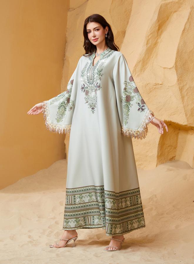 Take Two Embroidered Beaded Sleeve Tassel Jalabiya - Image 1