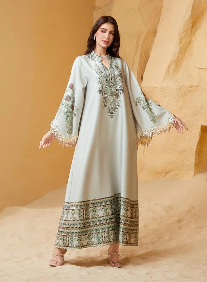 Take Two Take Two Embroidered Beaded Sleeve Tassel Jalabiya