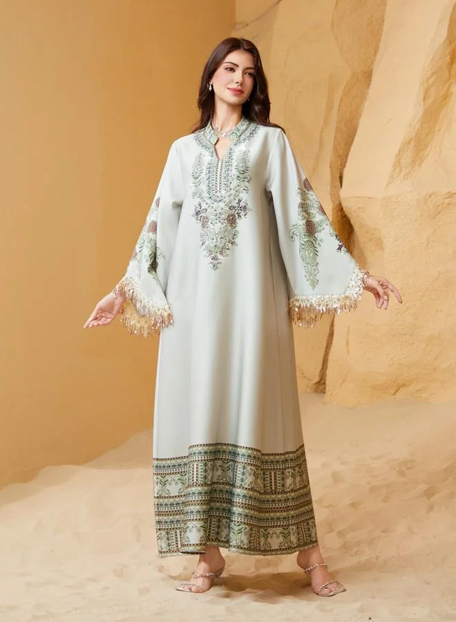Take Two Take Two Embroidered Beaded Sleeve Tassel Jalabiya