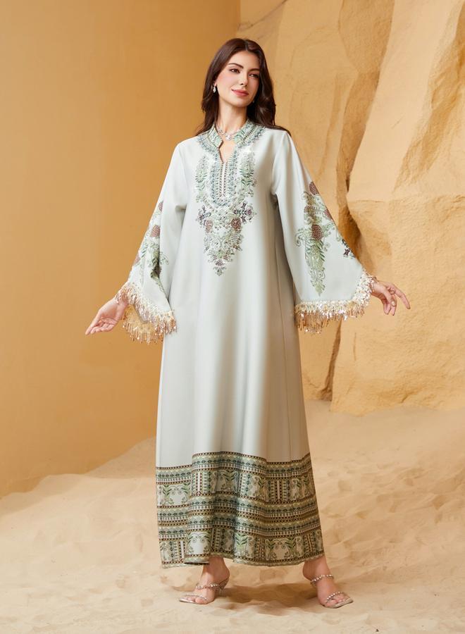 Take Two Embroidered Beaded Sleeve Tassel Jalabiya - Image 4