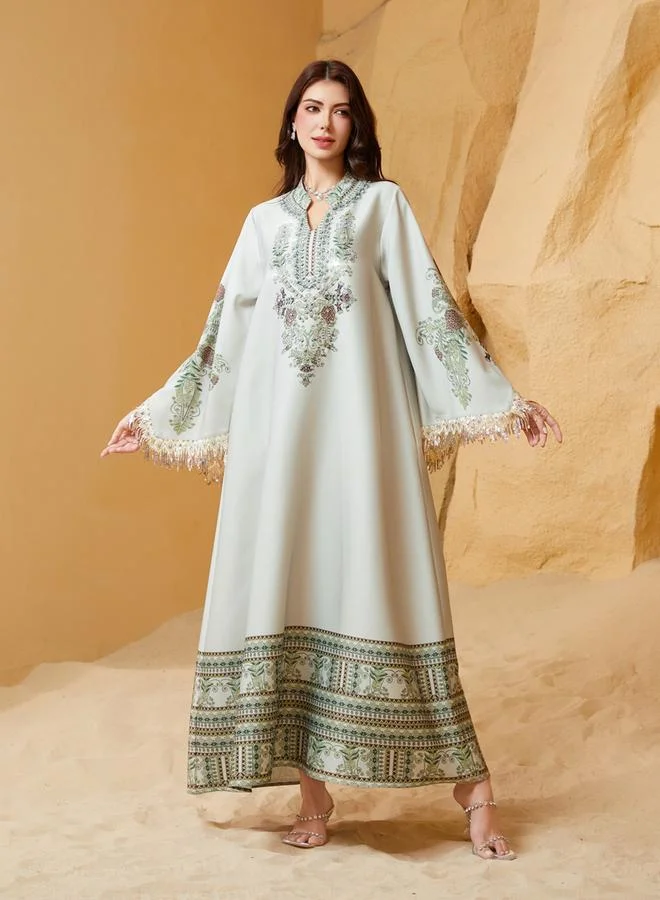 Take Two Take Two Embroidered Beaded Sleeve Tassel Jalabiya