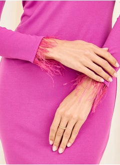 Styli Faux Feather Trim Bodycon Midi Dress  - Image 3