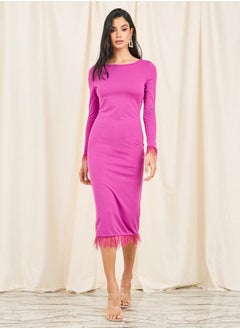 Styli Faux Feather Trim Bodycon Midi Dress  - Image 2