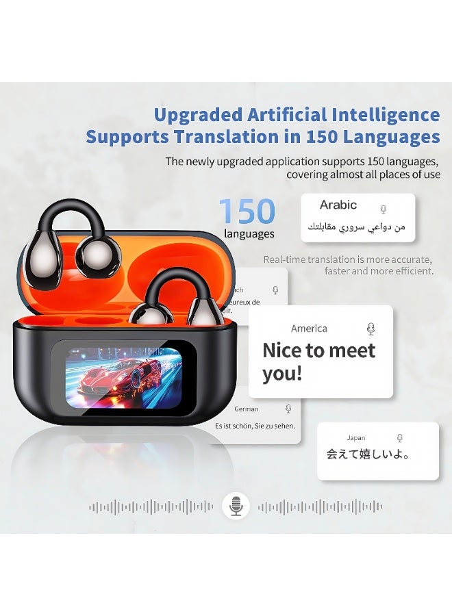 Latest 2025 Model Bluetooth Clip-On Earbuds with Color Screen, Stereo Sound & AI Translator (150 Languages), Hi-Fi Sport Earphones, Bluetooth 6.0 Technology，One-Touch Remote Photo Capture - Image 2