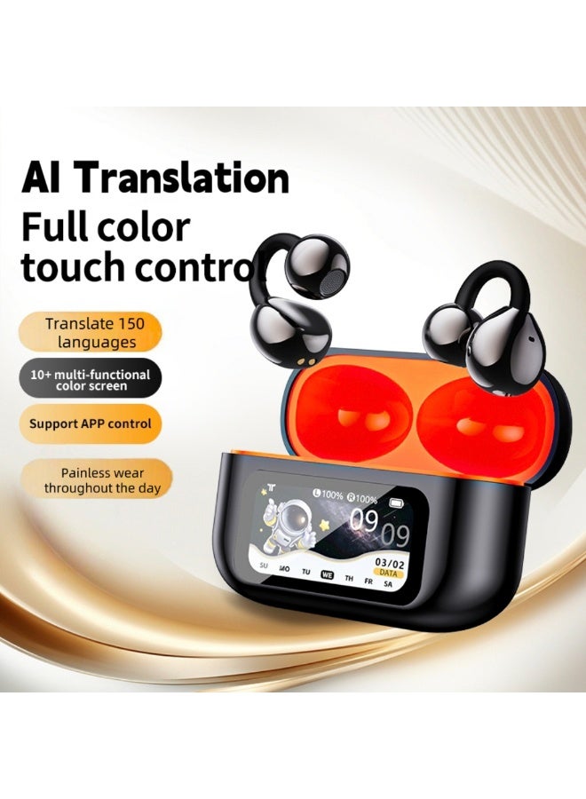 Latest 2025 Model Bluetooth Clip-On Earbuds with Color Screen, Stereo Sound & AI Translator (150 Languages), Hi-Fi Sport Earphones, Bluetooth 6.0 Technology，One-Touch Remote Photo Capture - Image 1
