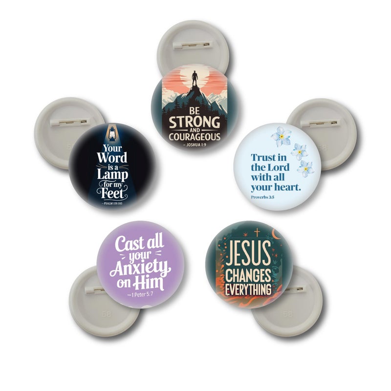 D2C 58 mm Christian Faith Button Badges Pack – Gloss Finish Inspirational Bible Verse Pin-Back Badges for Bags, Jackets (416) - Image 4