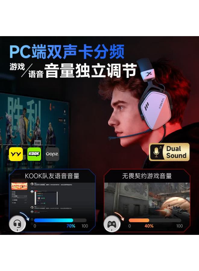 Xiberia K03pro Wired Over-ear Gaming Headset Third Generation 7.1 Surround Sound Smart Noise-cancelling Microphone Multifunctional Wired Dual Sound Card Gold Panda White