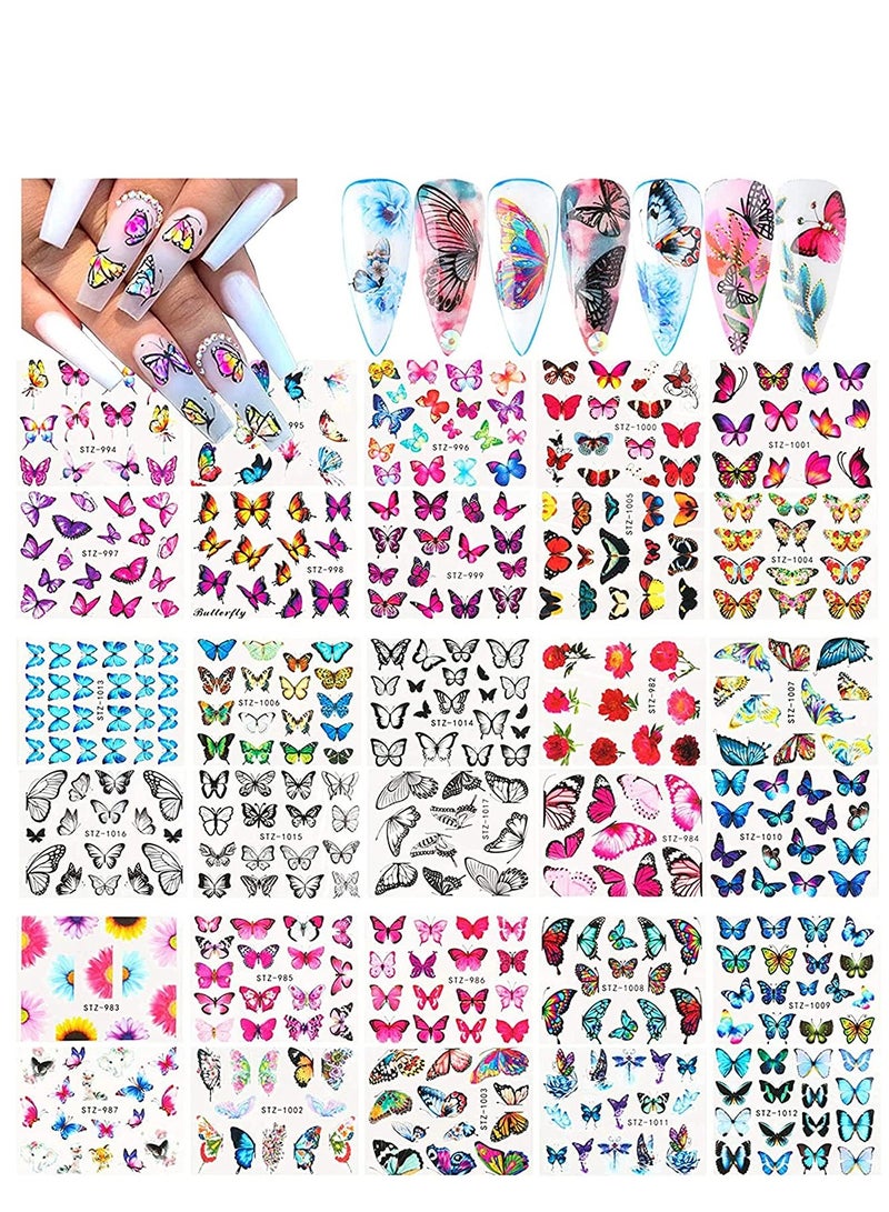 erfly Nail Art Stickers Water Transfer Sticker with erfly Flower Patterns Manicure Tips, DIY Toenails Art Decorations Accessories Decals 30 Sheets - Image 1