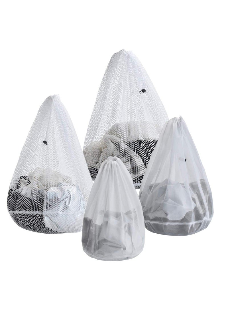 Y&D Mesh Laundry Bags Pack of 4 Durable Drawstring Washing for Delicates Garments Lingerie Socks Bras and Baby Clothes (Coarse & Fine Mesh)  - Image 1