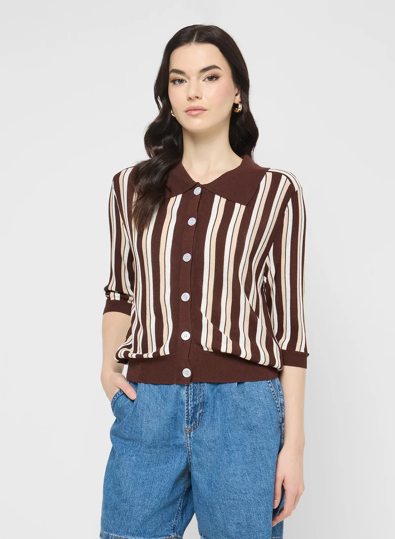 جينجر Fine Knit Stripe Cardigan