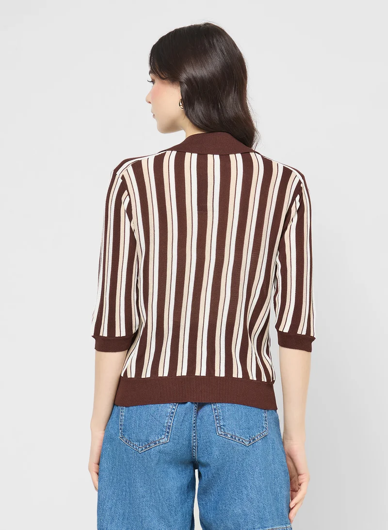 جينجر Fine Knit Stripe Cardigan