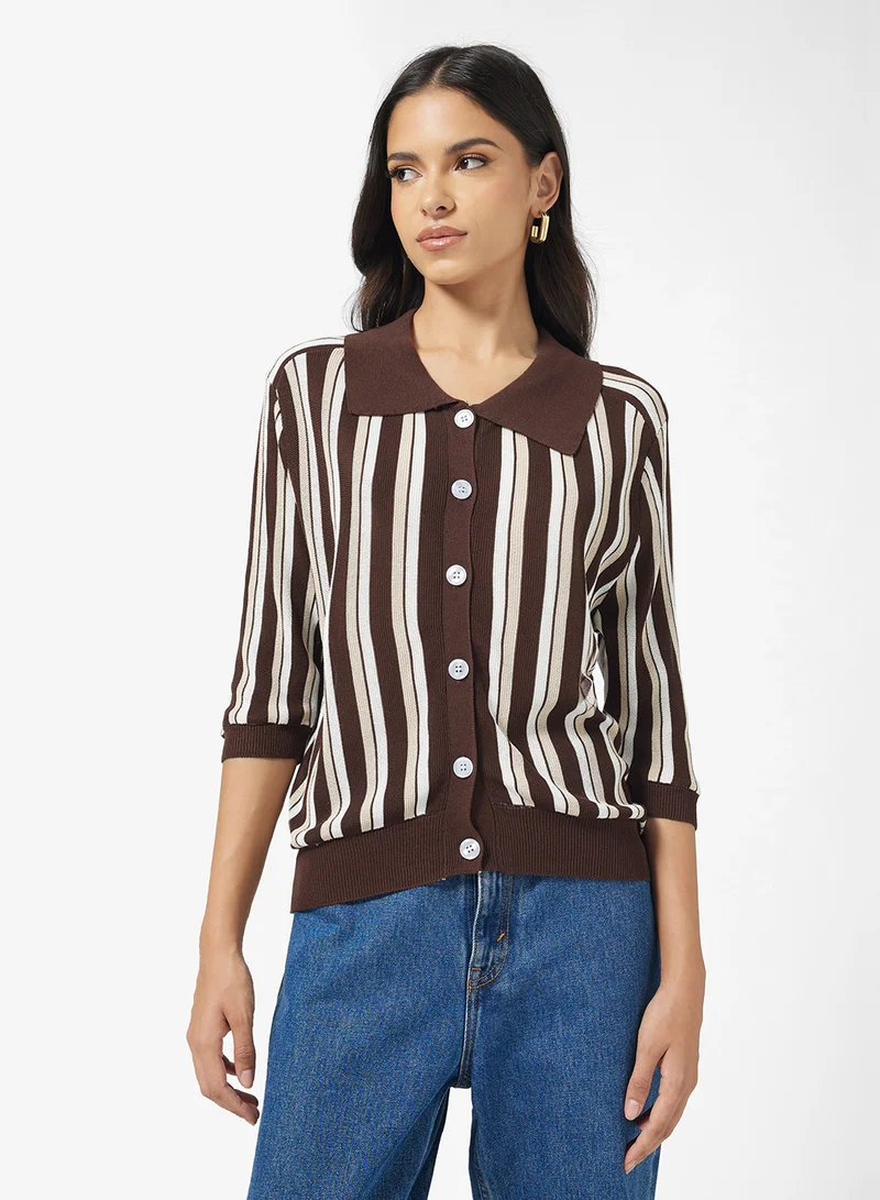 Ginger Fine Knit Stripe Cardigan