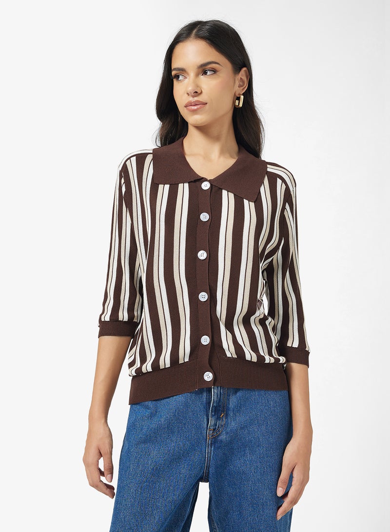 جينجر كارديجان مخطط من الكتان الناعم - Image 1