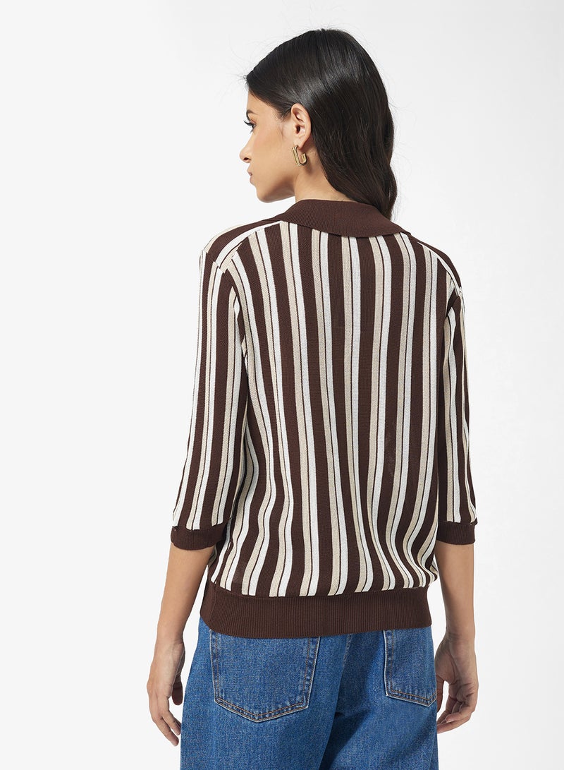 جينجر كارديجان مخطط من الكتان الناعم - Image 2