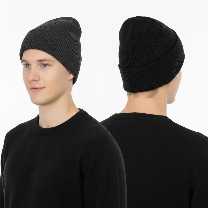KaneLoo 2 PCS Unisex Beanie Hats for Men Women Winter Knit Satin Lined Beanies Silk Lining Soft Slouchy Warm Cuffed Beanie Hat Black DeepGrey - Image 5