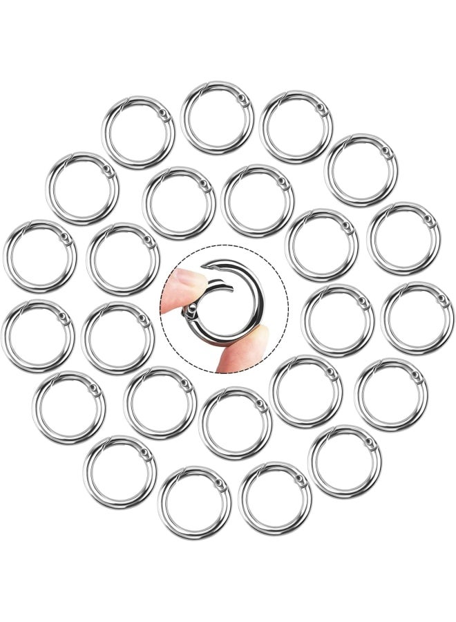 30 Pieces Round Spring Snap Clip Hooks, Zinc Alloy Locking Carabiner O Spring Loaded Gate Clips Keyring Buckle for Bags, Purses, Keychain (Silver) - Image 1
