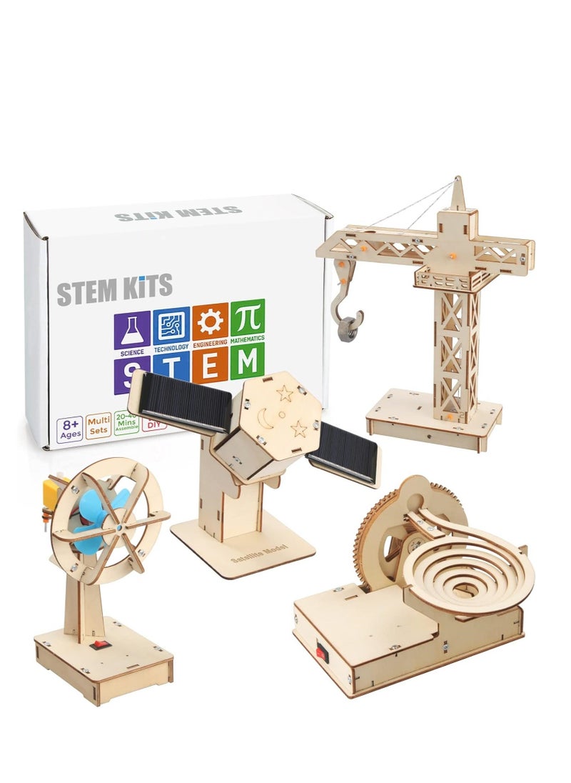 4 in 1 STEM Kits, STEM Projects for Kids Ages 8-12, Assembly 3D Wooden Puzzles, Building Toys, Educational Science Craft Model Kit, Gift for Boys and Girls 8 9 10 11 12 Years Old, 4 Pcs - Image 1