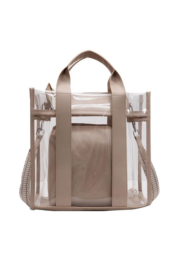 WREWING Clear Tote Bags for Women, Crossbody Bag with Adjustable Straps, Handbag with Small Purse for Travel Work Sport (Khaki) - Image 1