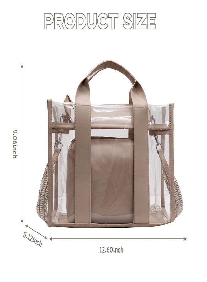 WREWING Clear Tote Bags for Women, Crossbody Bag with Adjustable Straps, Handbag with Small Purse for Travel Work Sport (Khaki) - Image 4