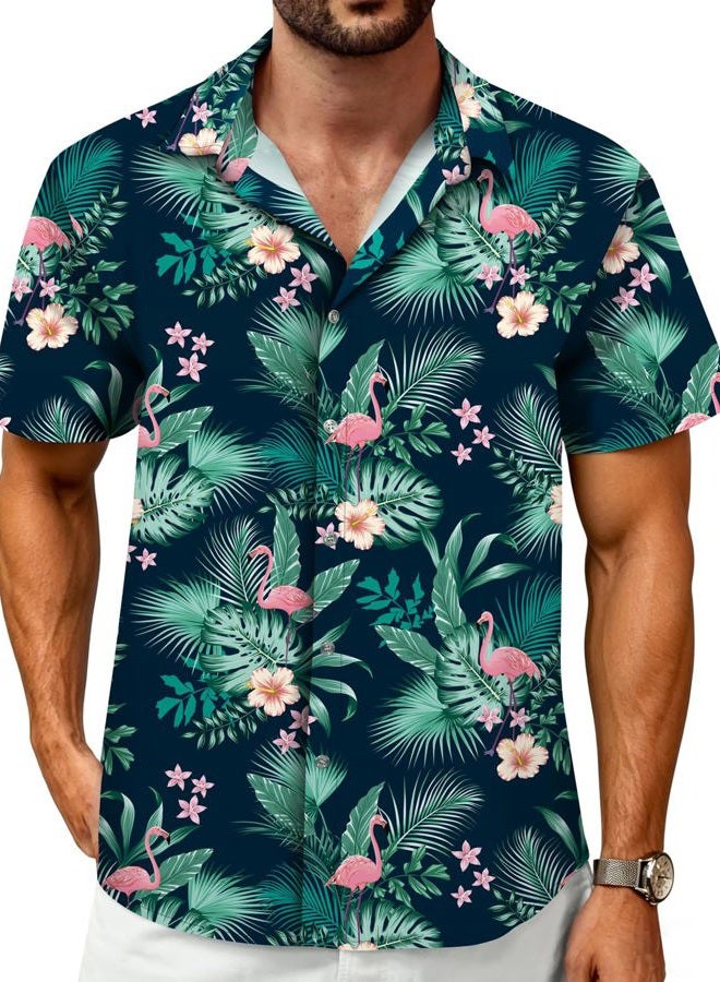 Mizvsitrd Hawaiian Shirt for Men Beach Shirts Button Down Short Sleeve Tropical Tops Vacation Aloha Outfits Island Clothes Summer, Aa-flamingo Green, 3XL - Image 1
