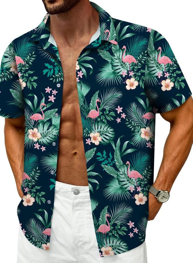 Mizvsitrd Hawaiian Shirt for Men Beach Shirts Button Down Short Sleeve Tropical Tops Vacation Aloha Outfits Island Clothes Summer, Aa-flamingo Green, 3XL - Image 3