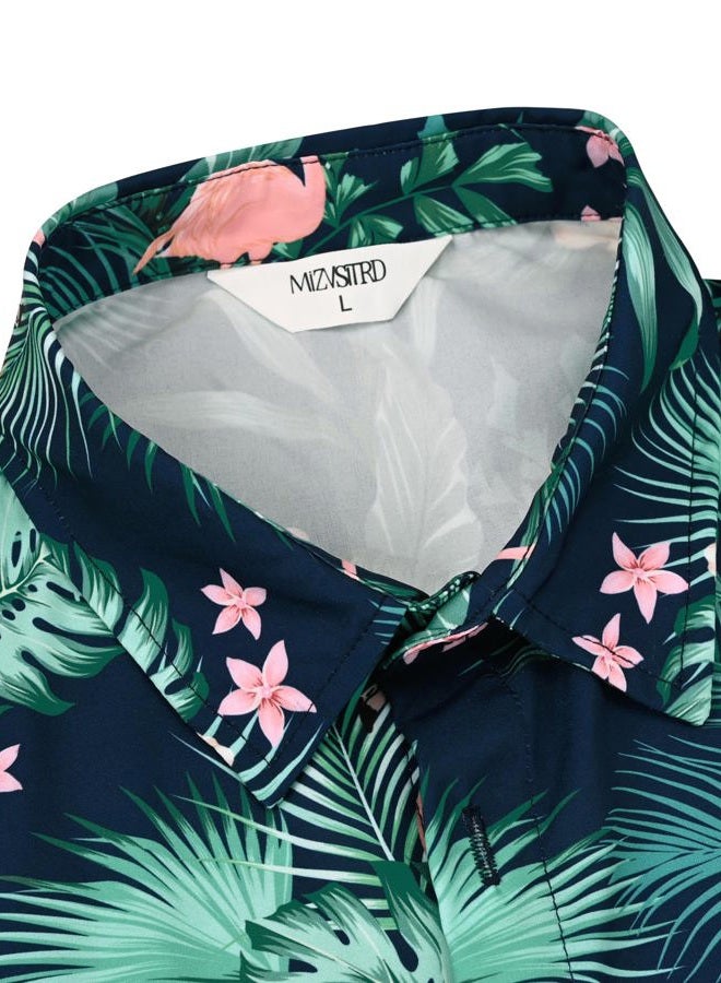 Mizvsitrd Hawaiian Shirt for Men Beach Shirts Button Down Short Sleeve Tropical Tops Vacation Aloha Outfits Island Clothes Summer, Aa-flamingo Green, 3XL - Image 4