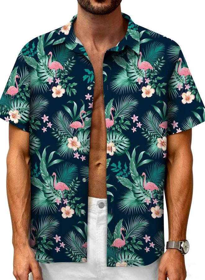 Mizvsitrd Hawaiian Shirt for Men Beach Shirts Button Down Short Sleeve Tropical Tops Vacation Aloha Outfits Island Clothes Summer, Aa-flamingo Green, 3XL - Image 2