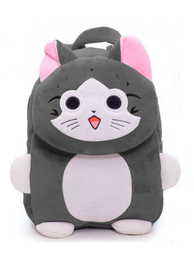 Frantic Kids Soft Cartoon Animal Travelling School Bag Soft Plush Standard Backpack Boys Girls Baby For 2 To 5 Years Baby/Boys/Girls Nursery, Preschool, Picnic(Greycatflap) Standard, 10 Liter - Image 1
