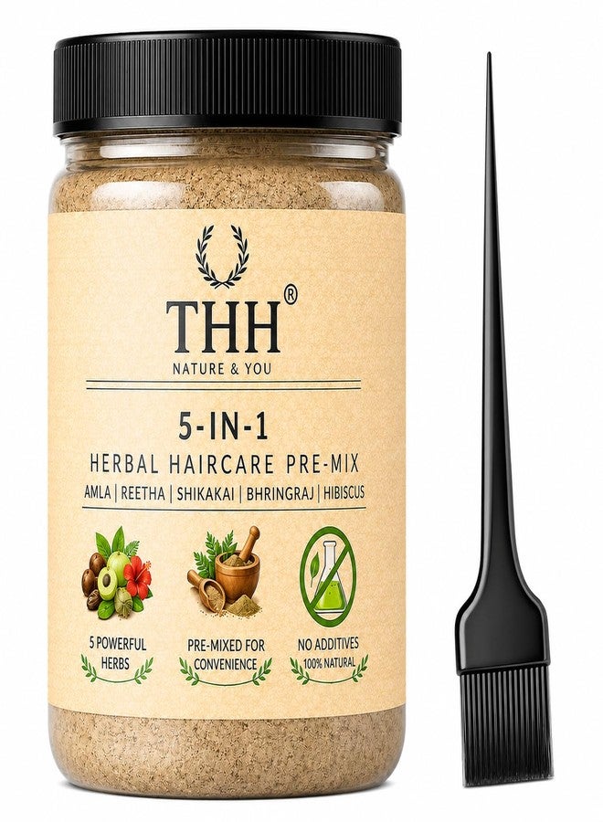 THH 5-in-1 Herbal Haircare Pre-Mix Powder with Amla, Reetha, Shikakai, Bhringraj & Hibiscus | 100% Natural Hair Pack for Growth, Strengthening & Cleansing, No Additives - Image 1