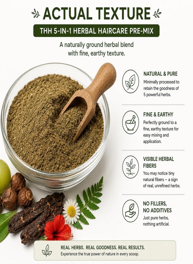 THH 5-in-1 Herbal Haircare Pre-Mix Powder with Amla, Reetha, Shikakai, Bhringraj & Hibiscus | 100% Natural Hair Pack for Growth, Strengthening & Cleansing, No Additives - Image 2