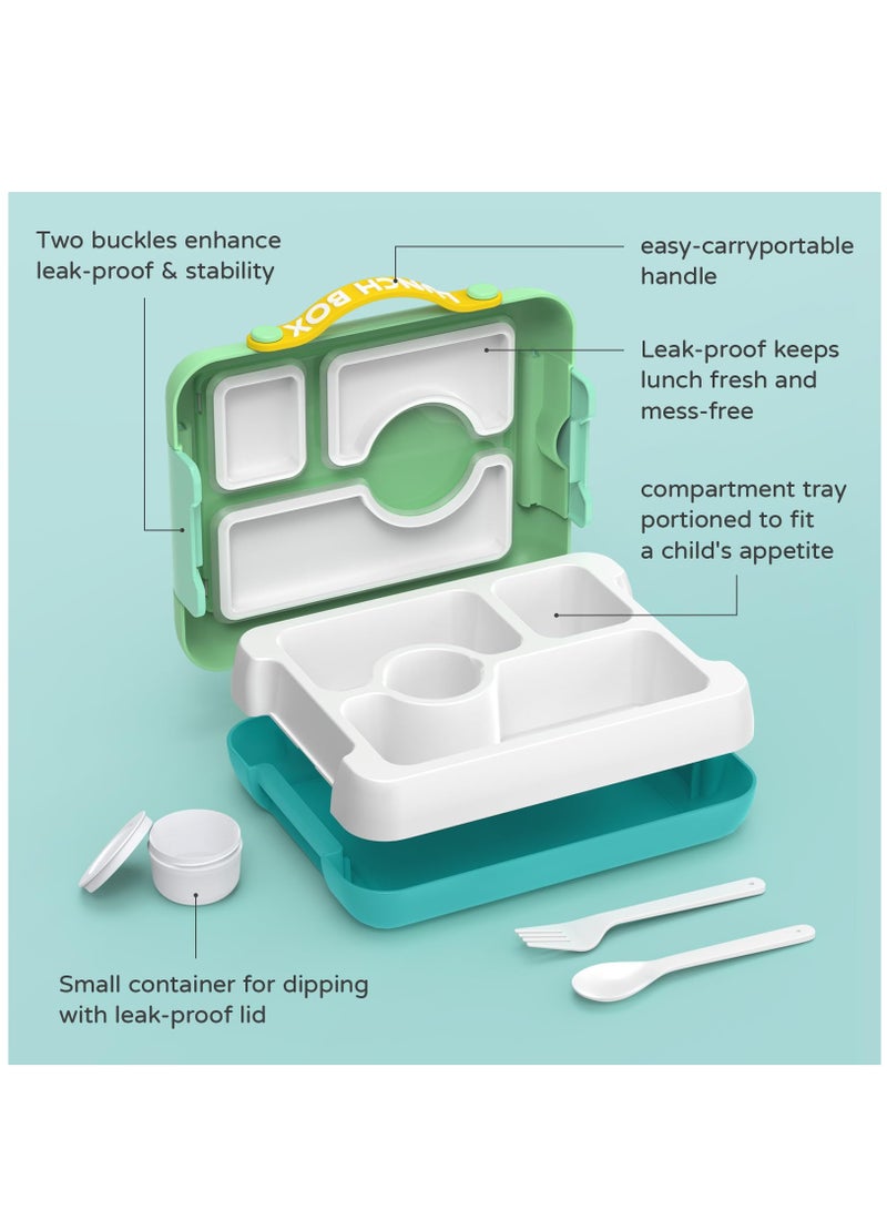Excefore Kids Bento Box, Leak-Proof, 4-Compartment Bento-Style Lunch Box, Perfect Portion Sizes for Ages 3 to 10 - BPA-Free, Portable Handle, Dishwasher Safe, Food-Safe Materials, Tiffany Green  - Image 4