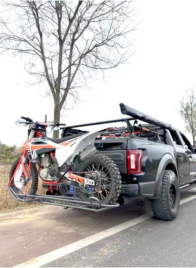 fashionhome - Bike Rack Bicycle Carrier Racks Hitch Mount Double Sturdy Rack for Cars Trucks and Minivans Bick Cargo Rack & an anti-slip coating on the wheel tracks and carries motorcycles or scooters up to 150kg. 2.1m - Image 1