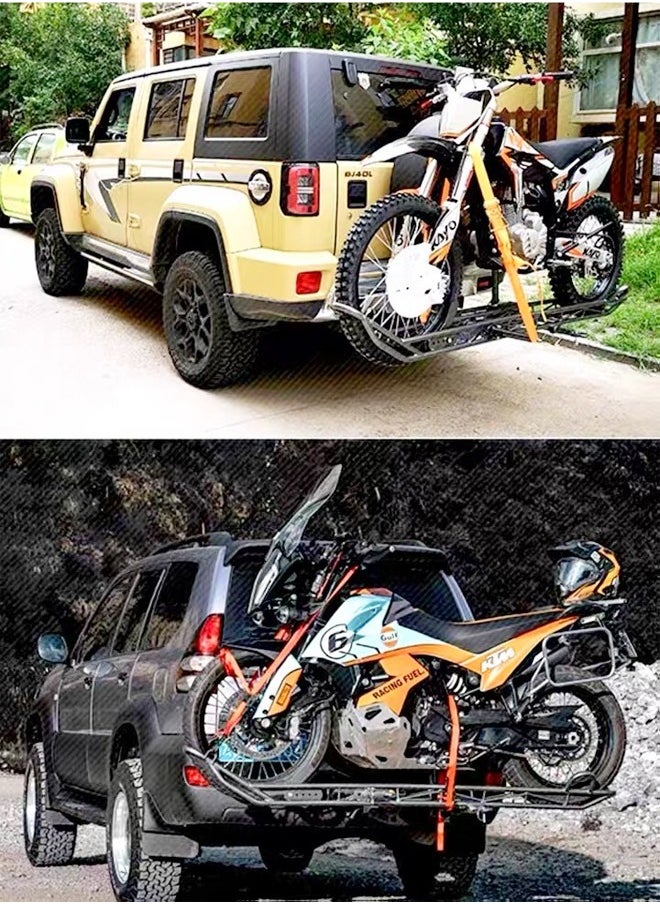 fashionhome - Bike Rack Bicycle Carrier Racks Hitch Mount Double Sturdy Rack for Cars Trucks and Minivans Bick Cargo Rack & an anti-slip coating on the wheel tracks and carries motorcycles or scooters up to 150kg. 2.1m - Image 1