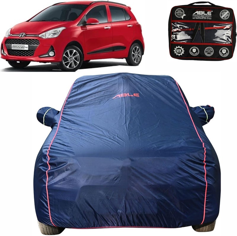 Able Parashuit Blue WR Series Car Body Cover with Mirror Pockets and Driver Door Zipper Compatible for Hyundai Grand I-10 (2013 to 2018 Model) - Image 1