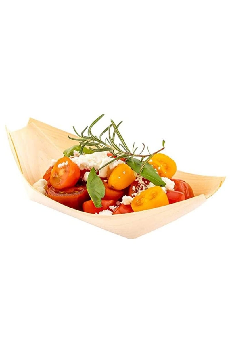 Adaamya® - Disposable Pinewood Serving Boat Trays Snacks Plate Set (3.25 X 7 Inch (Medium), 50) - Image 1