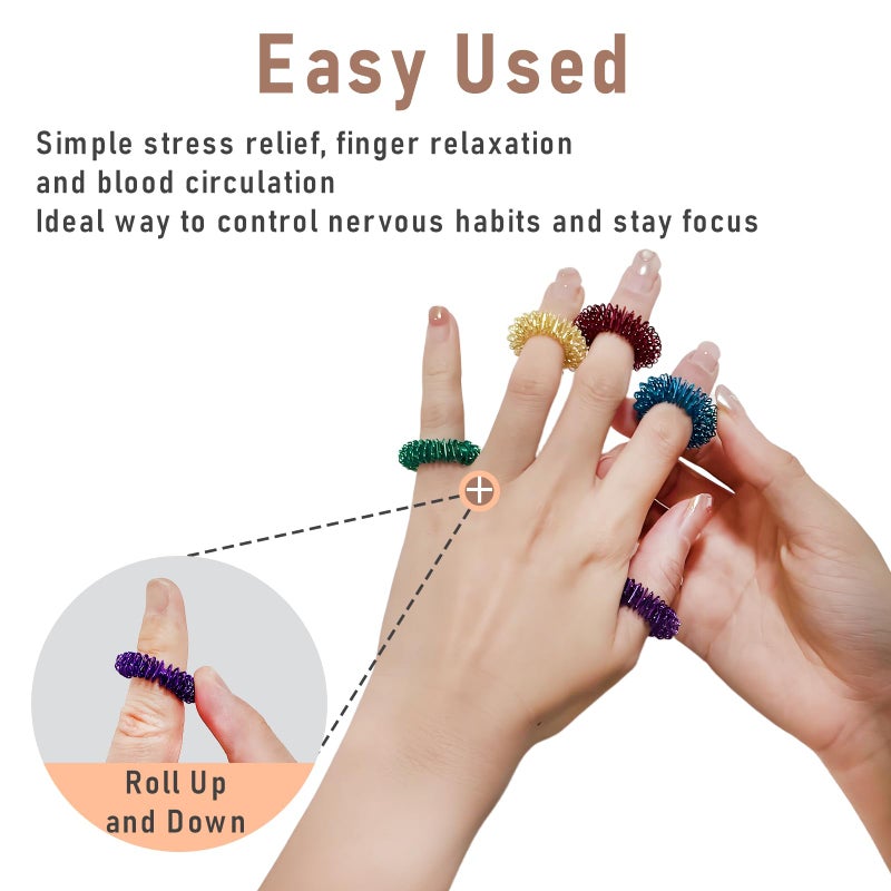 RIDEHILL 12PCS Acupressure Rings, 6 Colors Fidget Rings for Anxiety Relief, Silent Spiky Sensory Fidget Toys for Classroom Home Office Stress Reducer and Finger Massager - Image 3