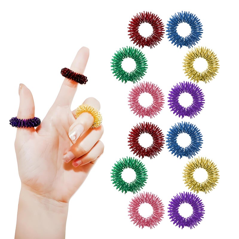 RIDEHILL 12PCS Acupressure Rings, 6 Colors Fidget Rings for Anxiety Relief, Silent Spiky Sensory Fidget Toys for Classroom Home Office Stress Reducer and Finger Massager - Image 1