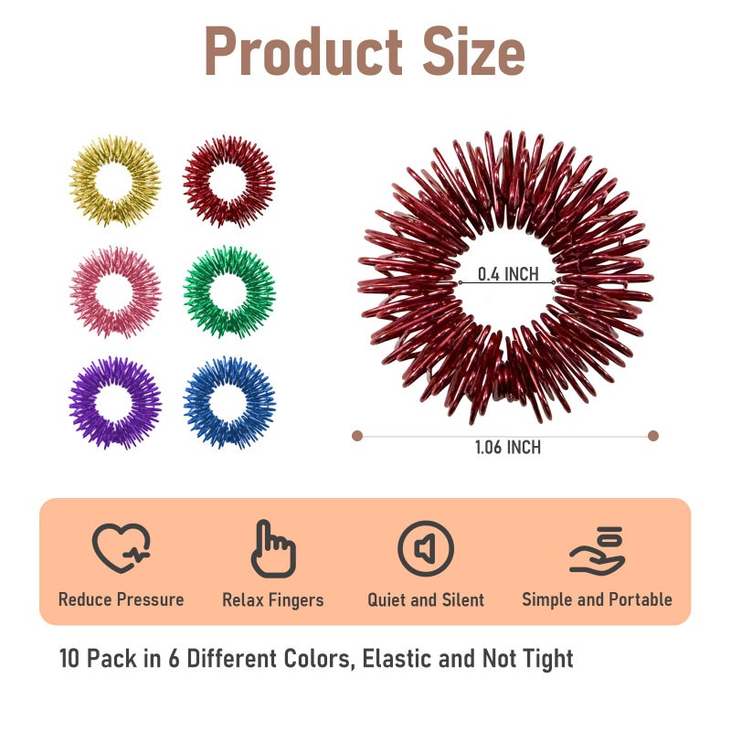 RIDEHILL 12PCS Acupressure Rings, 6 Colors Fidget Rings for Anxiety Relief, Silent Spiky Sensory Fidget Toys for Classroom Home Office Stress Reducer and Finger Massager - Image 2