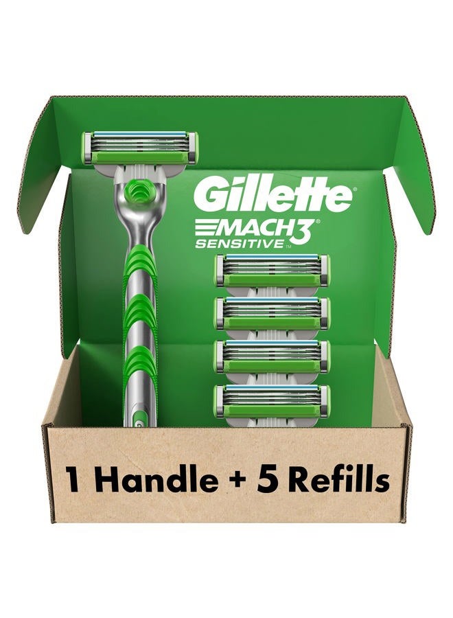 Gillette ماك 3 شفرات حلاقة حساسة للرجال، 1 شفرة، 5 عبوات شفرات احتياطية، مصممة للبشرة الحساسة - Image 1